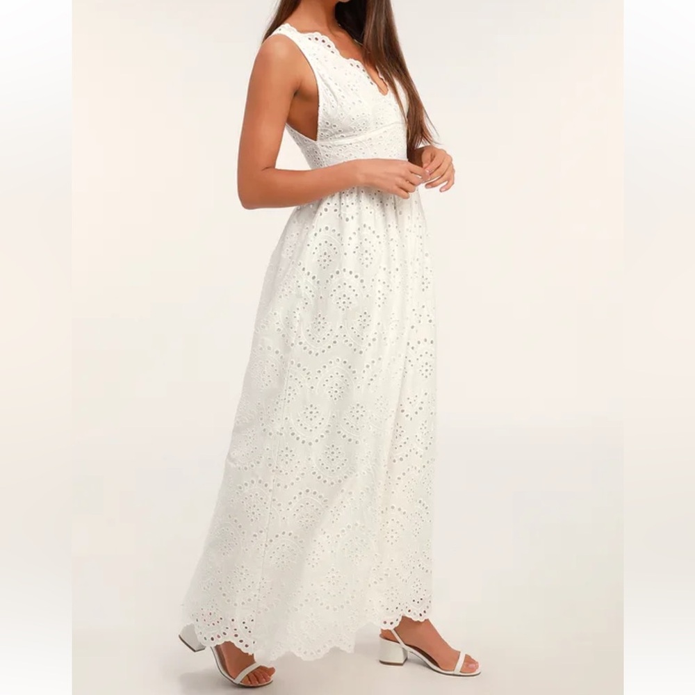 LULUS SPLENDID White Eyelet Lace Maxi Sleeveless Lined Dress S
